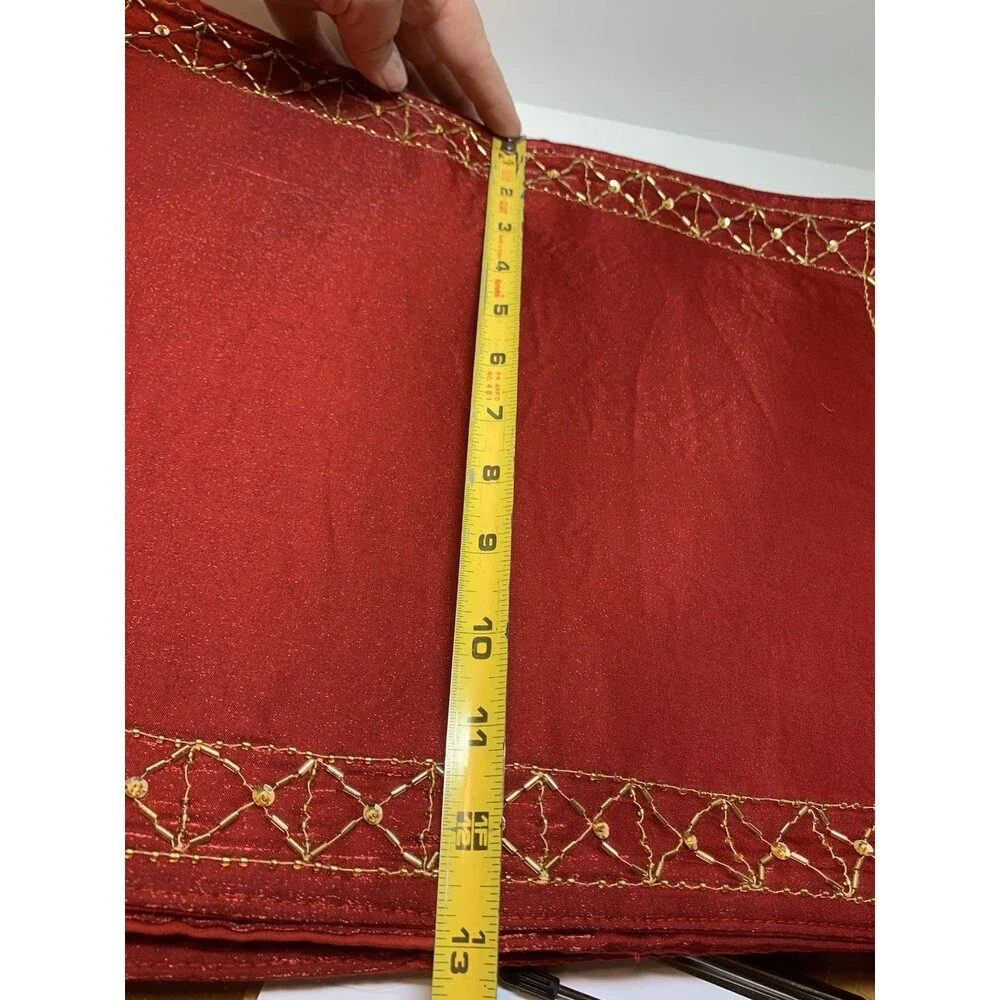Christmas Placemats Lot Of 4 Gold Beaded Red Rectangle Holiday Dinnerware Table